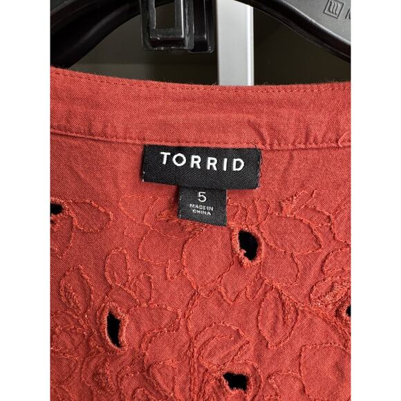 Torrid Women's Plus Rust Red Challis Beaded Long Sleeve Tunic Blouse Size 5 - Picture 4 of 6